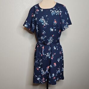 Banana Republic Navy Floral Print Tie Waist Fit N Flare Flutter Sleeve‎ Dress 6